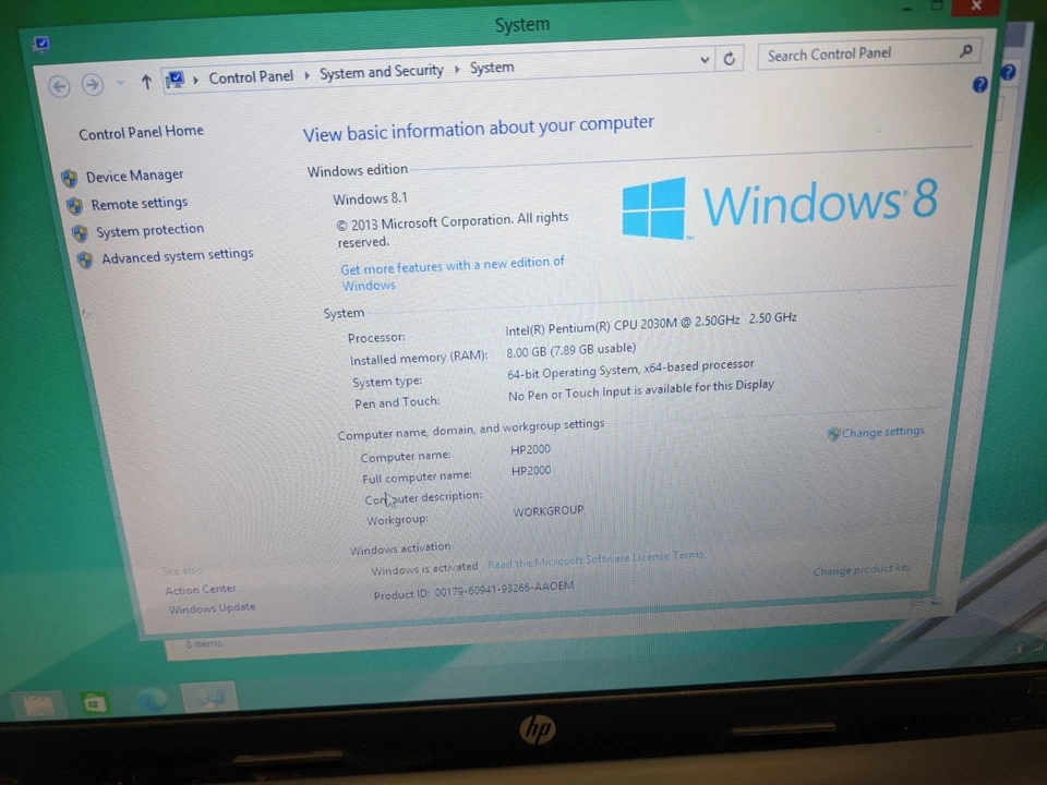 HP 2000-2d24DX 15.6" - Pentium 2030M, 8GB Ram, 320GB HD, Windows 8.1 - Image 3 of 4
