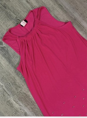 Women's Pink Solid Shift Dress Round Neck Sleeveless Beaded Hem Knee S