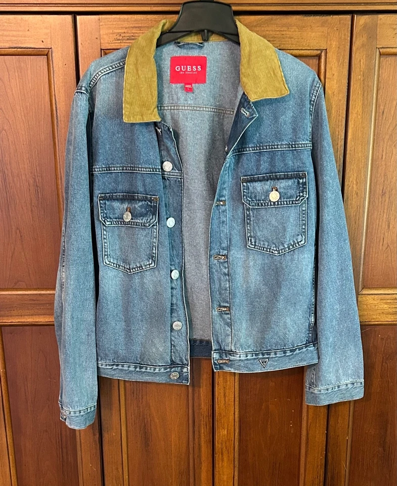 Guess Los Angeles Denim Trucker Jacket Men’s Large Blue Jean corduroy collar - Image 4 of 4