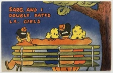 WW2 Era Comic Postcard - Soldiers on Bench with Louisiana Girls | Double Date