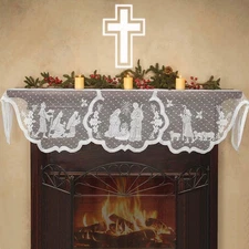 Christmas Fireplace Scarf Lace Mantel Cover Runner for Holiday Living Room Decor
