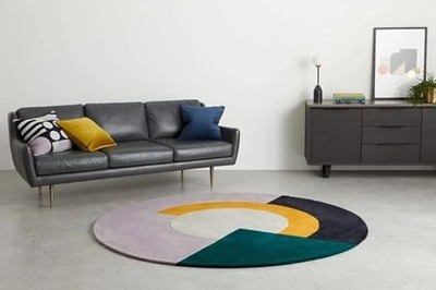 5x5, 6x6, 7x7 Handmade wool carpet, Geometric area rug, Round shape,