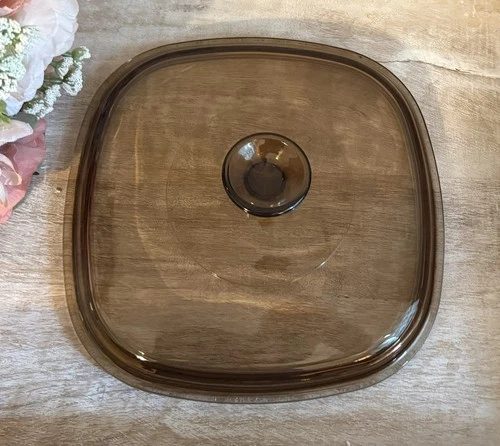 Vtg Pyrex A9C Glass Lid Amber Brown 8" Square Corning Ware Casserole Cover EUC