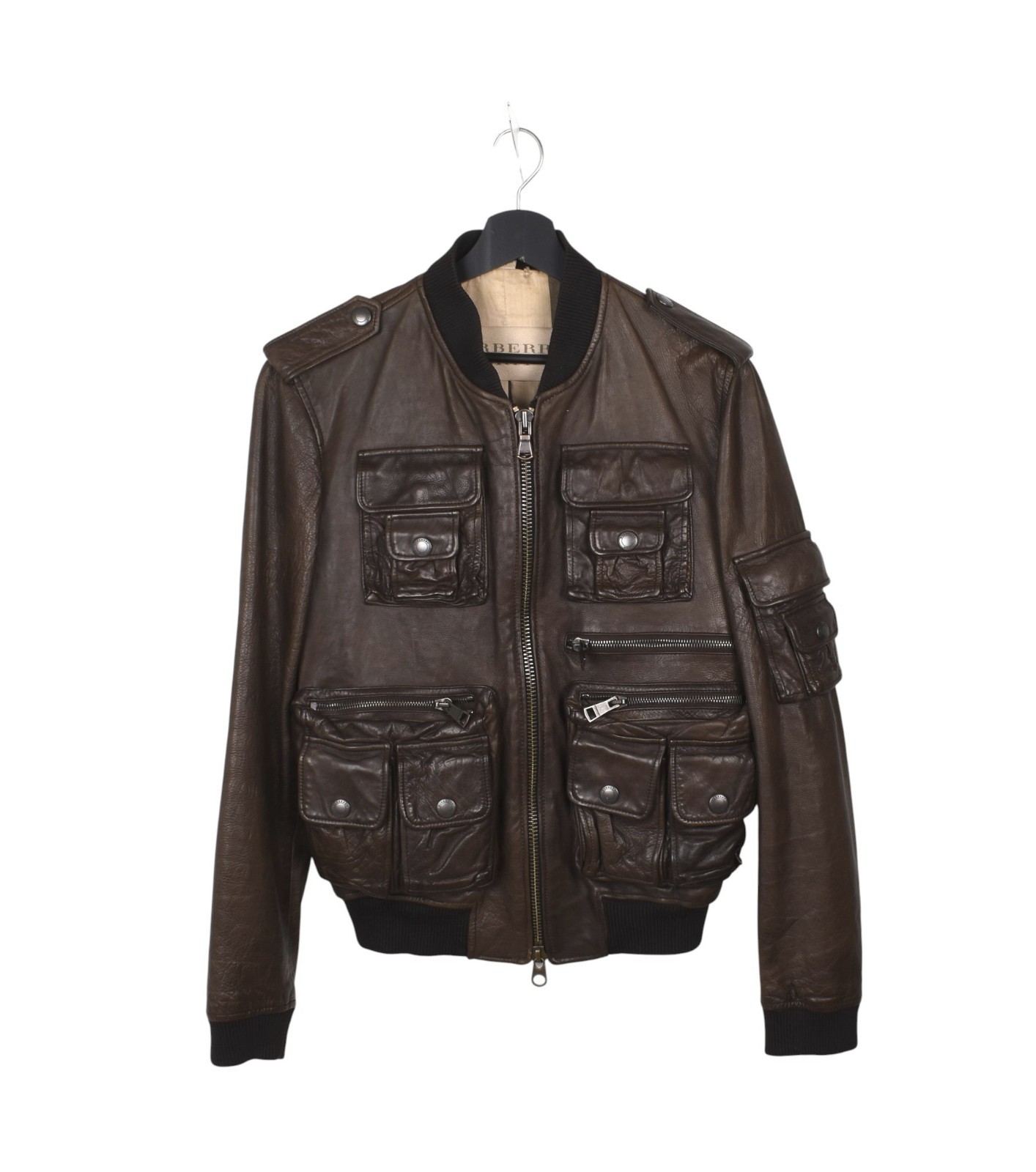 Vintage Burberry Brit Men's Leather Jacket, Multi Pocket, Medium