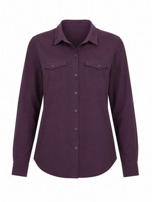 Eddie Bauer Womens Shirt Top Large Plum Button Up Classic Fit Stretch Roll Tab