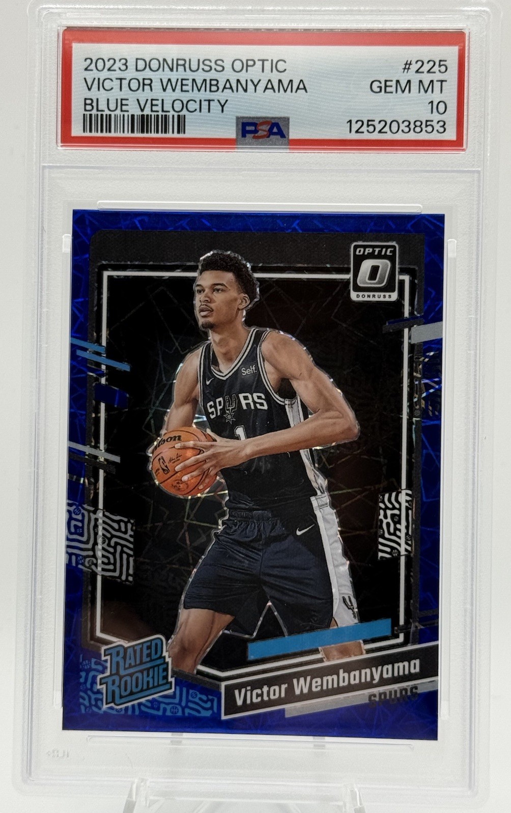 2023-24 Donruss Optic Rated Rookie Victor Wembanyama #225 Blue Velocity PSA 10