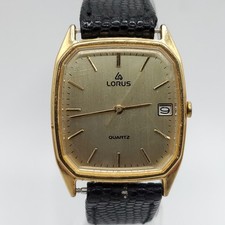 Lorus Watch Women New Battery Gold Tone Date Dial Black Leather Band 23mm READ