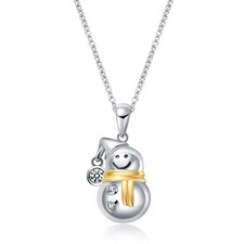Sterling Silver Snowman Necklace with White Crystal,Christmas Jewelry Gift fo...