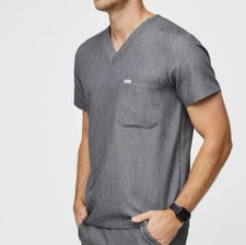 FIGS Technical Collection Men's XL Gray Leon Three Pocket V Neck Scrub Top