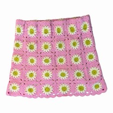 Show Me Your Mumu Mini Skirt L Pink Daisy Crochet Knit Y2K Cottagecore Dopamine