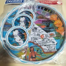 Made in USA California Tray & 6 Coasters Tin Vintage Used