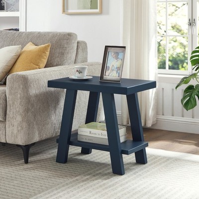 Athens Contemporary Wood Shelf Side Table in Navy Blue