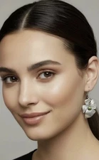 Hagit Gorali H. G. Israel 925 SS Ginkgo Pearl Pierced Earrings RARE