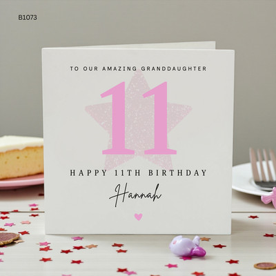 Personalisierte Karte 11. Geburtstag Enkelin rosa Stern Name Mädchen Tochter