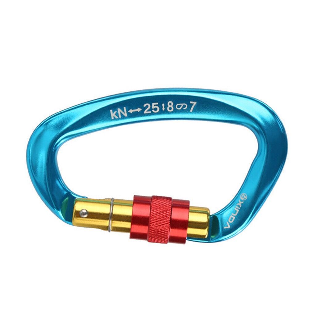 25KN Aluminum D-Shape Carabiner Screw Locking Hook Rock Climbing Caving Rescue