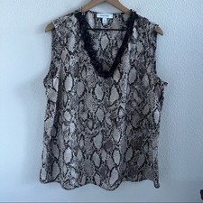 Nine West Snakeskin Lace Trimmed Business Casual Animal Tank Top Blouse XL