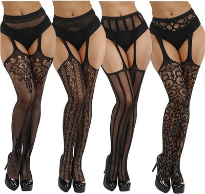 DRESHOW Fishnet Suspender Pantyhose Stockings Hight Waist 4 Pack I 