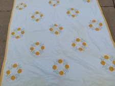 Vintage Hand Applique Cotton Quilt Yellow White Rose Flower Ring Diamond 70x80
