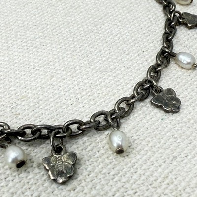 Sterling Silver Charm Bracelet Freshwater Pearls Butterfly Charms Dainty Minimal