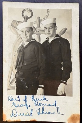 Postcard RPPC US Navy Anchor WWII Loving Sailor Friend Portrait Id Drexel Thrash