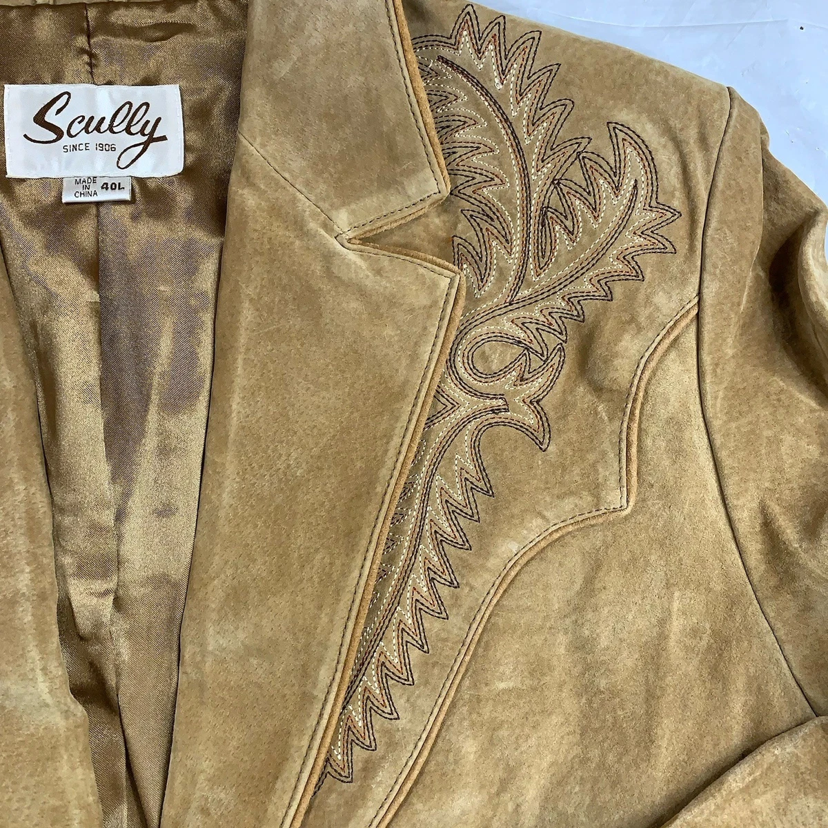 Scully Giacca Western Uomo In Cotone Tweed E Pelle - Modello F0_2005 Marrone, Vintage Con Bottoni, Tasche Con Patta E Vita Regolabile