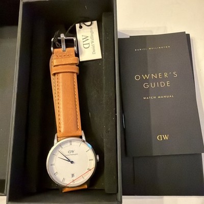 Daniel Wellington Classic St Mawes Slim Silver Tone Tan Strap Mens Watch