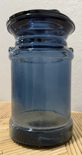 Vintage L.E. Smith Blue Glass 9" Milk Can Canister or Cookie Jar with Lid