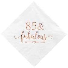 3-Ply 85 and Fabulous Cocktail Napkins Rose Gold for Women 85th Birthday Deco...