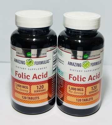 Amazing Formulas Folic Acid 5000 mcg 120 Tablets 2pack