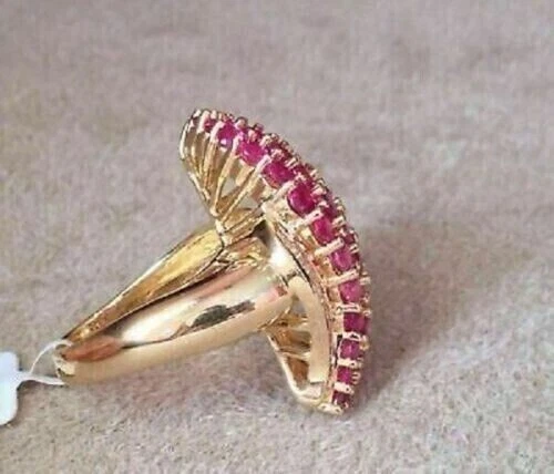 Lab Created Red Ruby 2Ct Round Cut Engagement Ring 14K Yellow Gold Silver Plated - Image 2 of 4