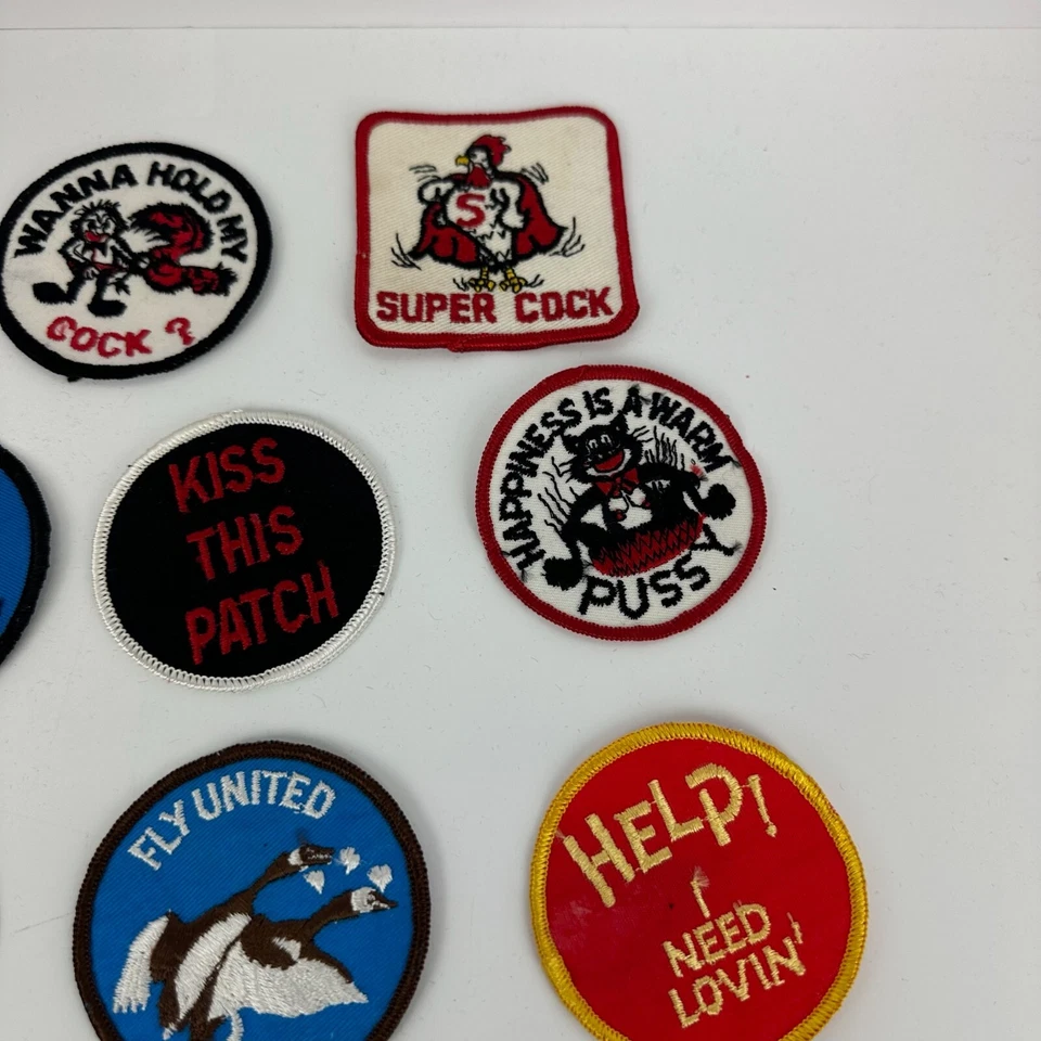 VTG 70s Embroidered Patch LOT OF 12 Sew-On Sex Sexual Crude Funny Rude Kiss - Image 3 of 4
