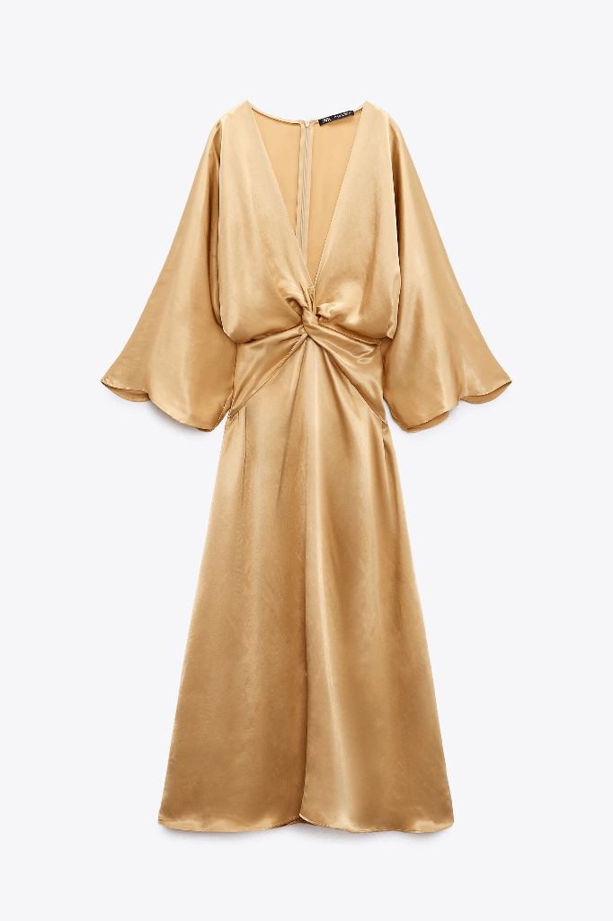 green emerald velvet dress ZARA. Long champagne-colored satin dress. TM  Hibuy market