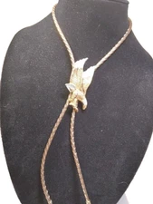 Flying Eagle Bolo Tie On Gold Tone Braided Cording, Adjustable