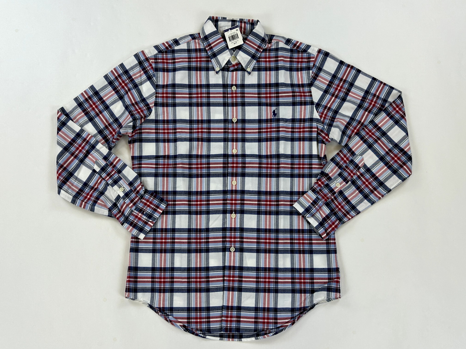 Рубашка Polo Ralph Lauren в клетку на пуговицах с длинным рукавом - Белый/Темно-синий/Красный - Размер: S