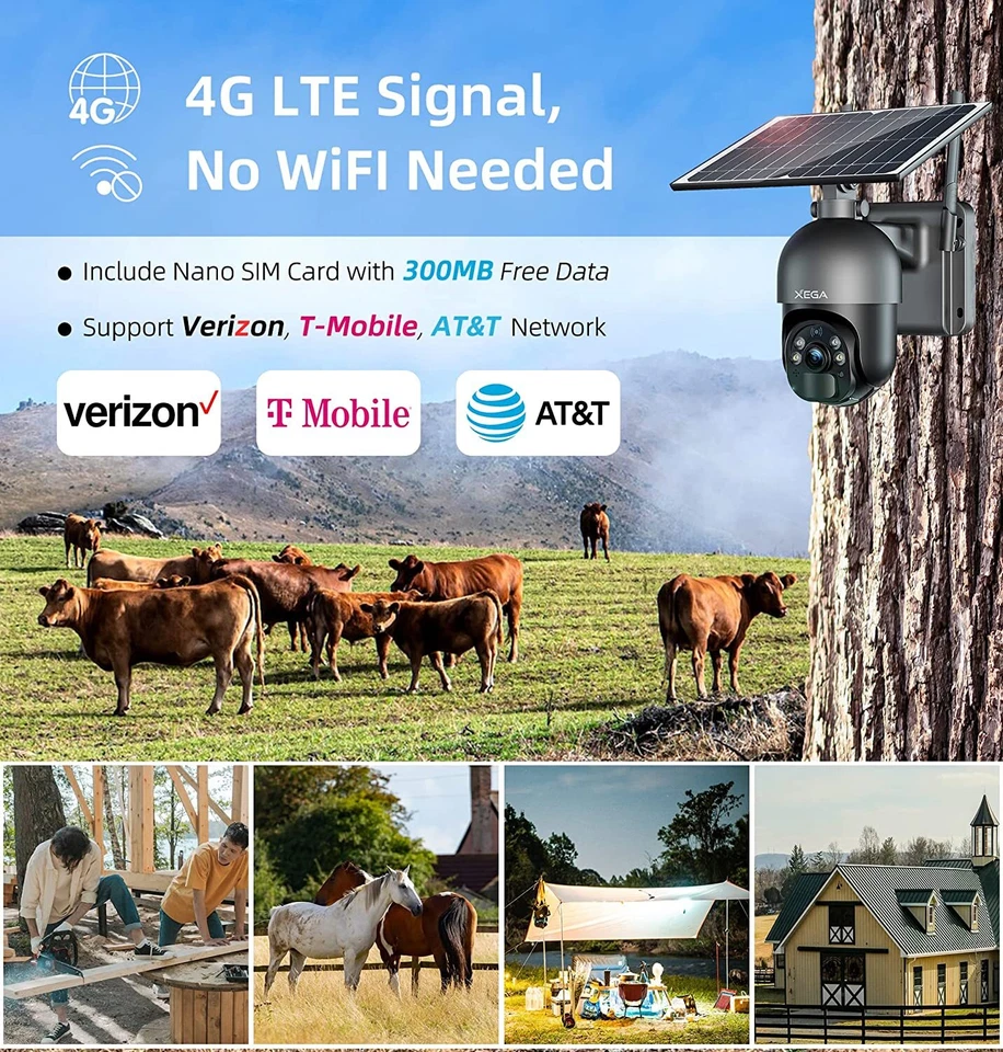 Xega 4G LTE Cellular PTZ Solar Security Camera Outdoor 360° Wireless Solar Cam - Image 2 of 4