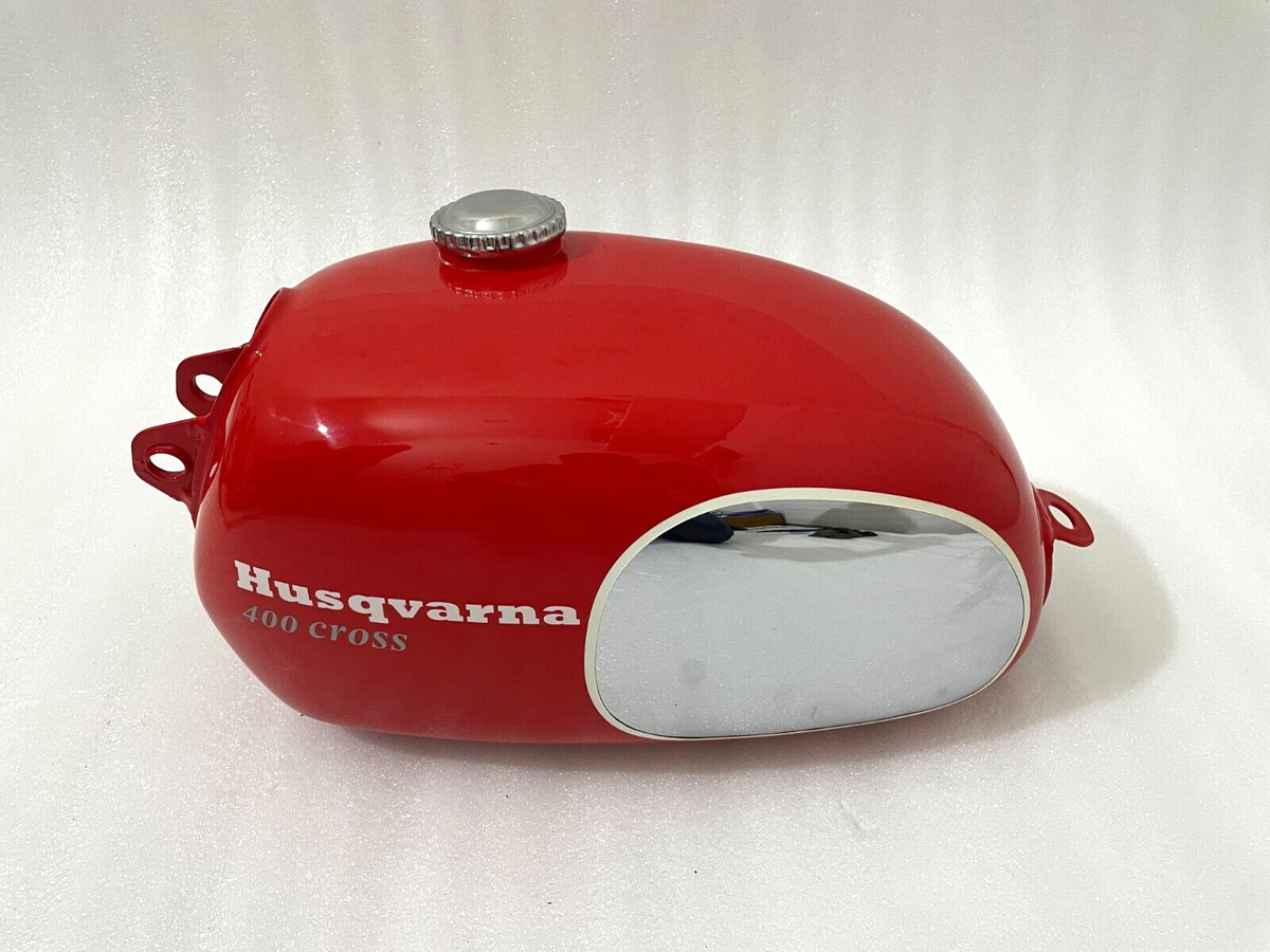 1970 Husqvarna Husky 400 Cross Chrome & Red Steel Fuel Gas Tank +