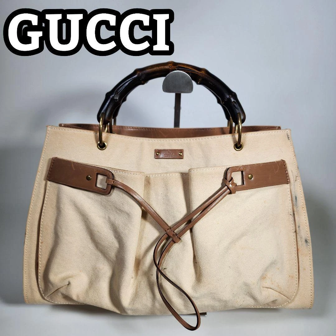 Sac à main Gucci toile bambou authentique ivoire moyen femme du Japon