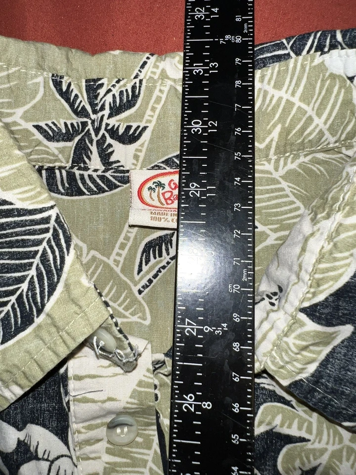 Camisa Hawaiana Floral Descalza en el Paraíso Hombres Grande Campamento 1/4 Botón Verde De Colección Foto 3 de 4