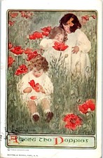 1910s Among the Poppies A/S Artist Signed Jessie Wilcox Smith Art Postcard