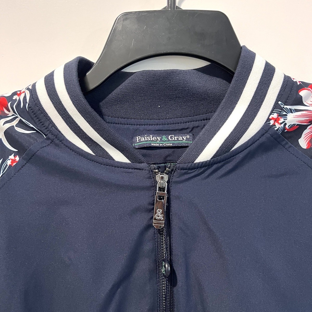 Paisley & Gray Men's Slim Fit Bomber Track Jacket Navy