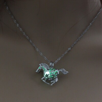 Silber Pferd Pony Tier Halskette & Kette - grün leuchten im Dunkeln Schmuck