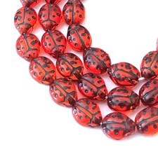 15 Czech Glass Ladybugs Beads - Transparent Hyacinth Black Inlay Lady bugs 9x7mm