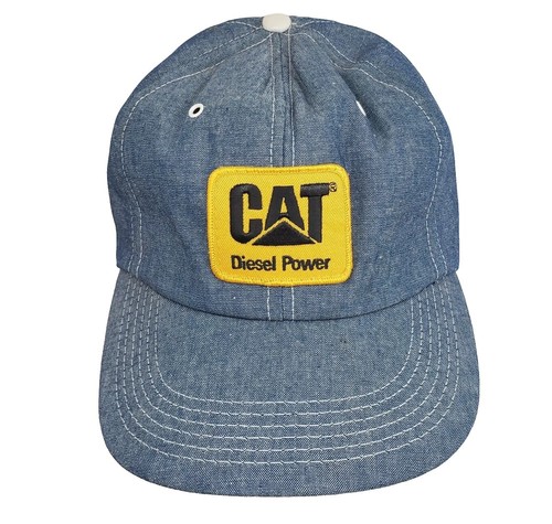 VTG Cat Diesel Power Patch Denim Trucker Hat Snapback Foam Inside White Eyelets - Picture 3 of 16