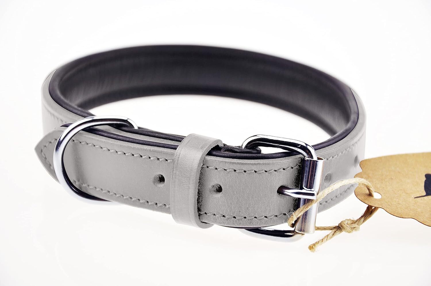 Schnüffelfreunde Hundehalsband aus Leder - Grau