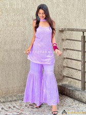 Lavender Jia Viscose Chikankari Strappy Kurta Set Lucknow Chikankari Handmade