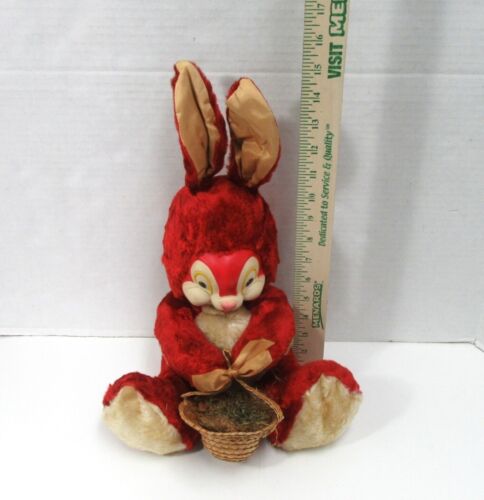 RARE VINTAGE GUND RUBBER FACE DISNEY'S THUMPER PLUSH BUNNY RABBIT RED W/ BASKET - Picture 16 of 17