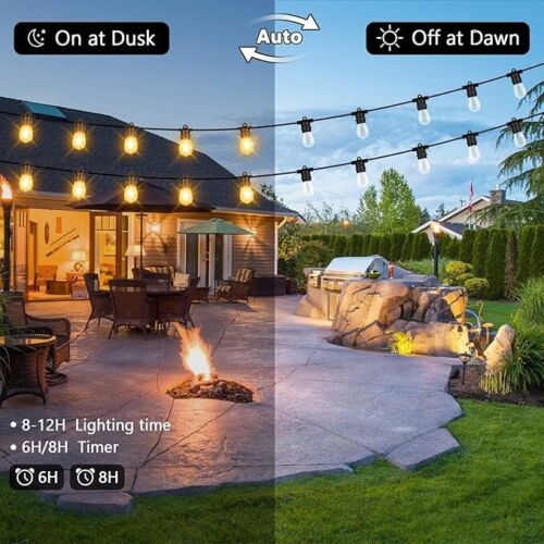 Outdoor/Indoor Solar Patio String Lights 15+2 LED S14 Bulbs Dimmable 48' Dual - Picture 4 of 6