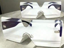 Oversized Exaggerated Retro Modern Shield Style SUNGLASSES Large Flat Clear Lens