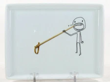 CB2 OLIVER - TOOTHPICK 6.5" Appetizer Plate Crate Barrel Bamboo Skewer Porcelain