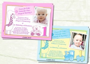 Girl Boy Joint Christening First Birthday Invitations Cards